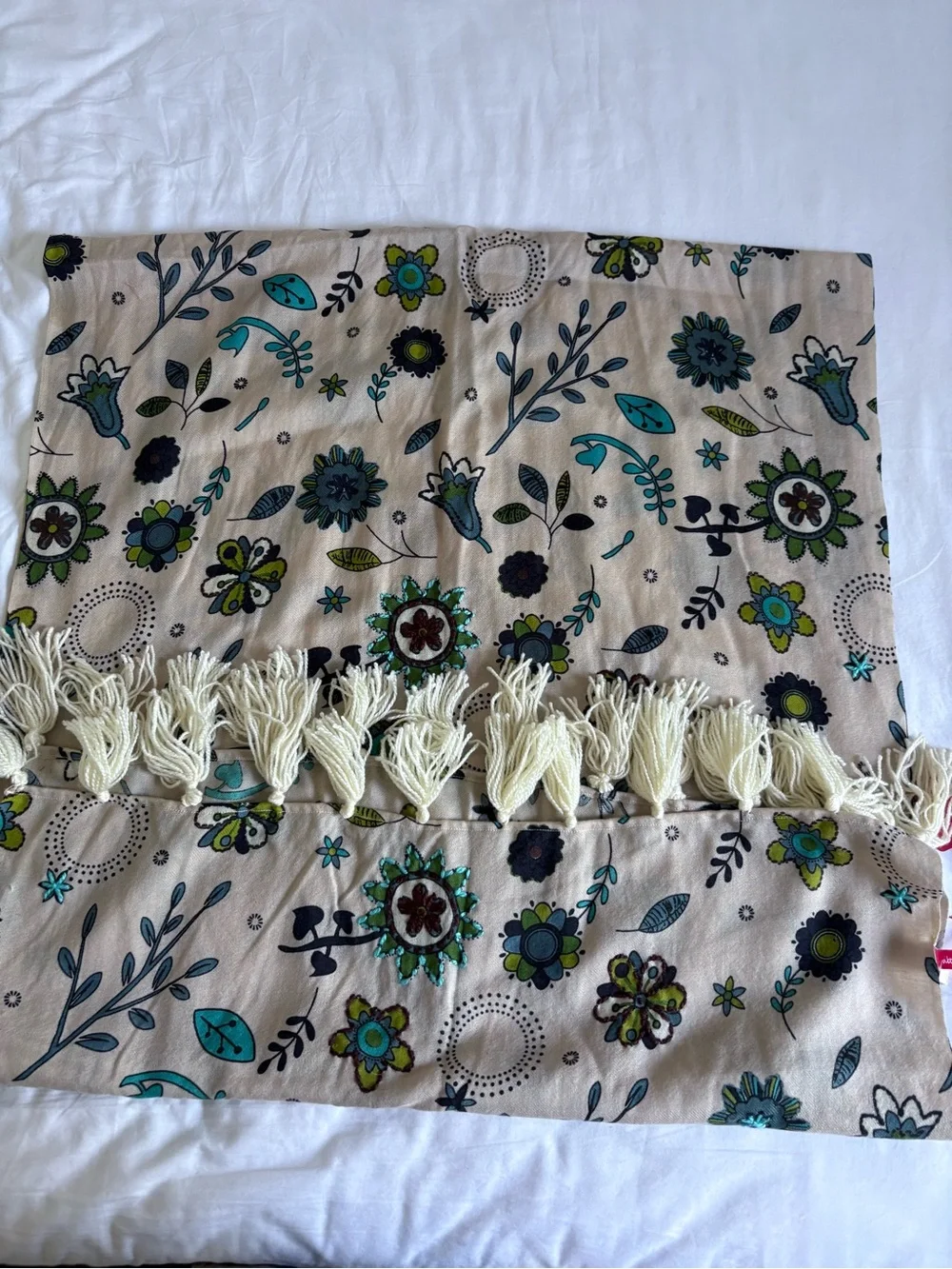 Altea Floral Scarf in Cream, Teal, Navy, Olive %100 Wool